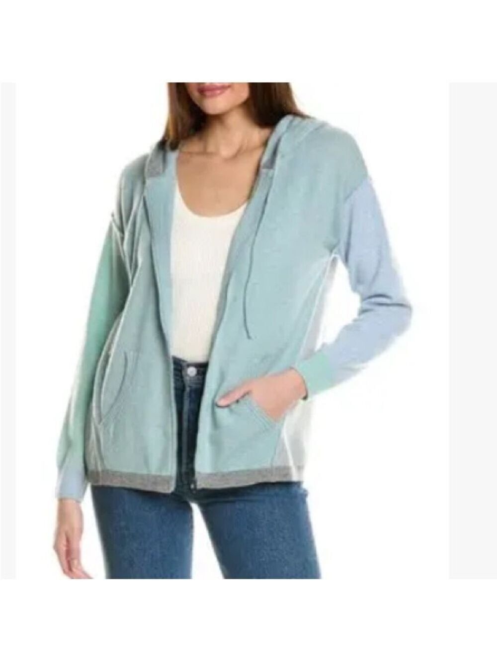 Collaboration Green & Blue Colorblock Zip Hoodie Cardigan – Relaxed Fit small